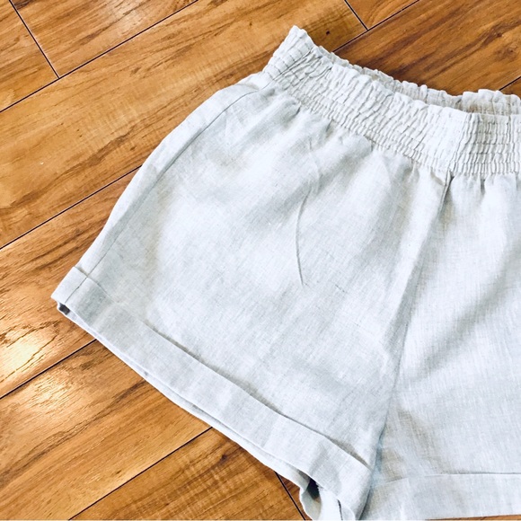 Reformation linen shorts large spring beachy boho athleisure  tan ivory pull on - Picture 3 of 6